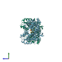 PDB entry 6ki0 coloured by chain, side view.