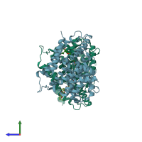 PDB entry 6kk0 coloured by chain, side view.