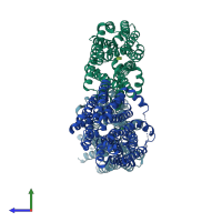 PDB entry 6kkk coloured by chain, side view.