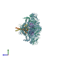 PDB entry 6klb coloured by chain, side view.