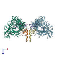 PDB entry 6klb coloured by chain, top view.