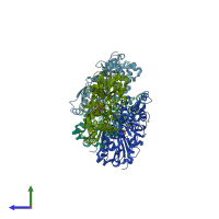 PDB entry 6kll coloured by chain, side view.