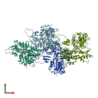 PDB entry 6kln coloured by chain, front view.