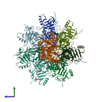 PDB entry 6klo coloured by chain, side view.