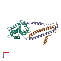 PDB entry 6klt coloured by chain, top view.