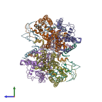 PDB entry 6klv coloured by chain, side view.