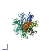 PDB entry 6klw coloured by chain, side view.