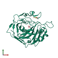 PDB entry 6klz coloured by chain, front view.