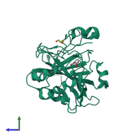 PDB entry 6km0 coloured by chain, side view.