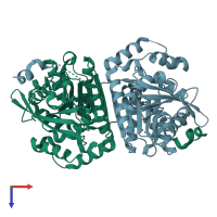 PDB entry 6kmo coloured by chain, top view.