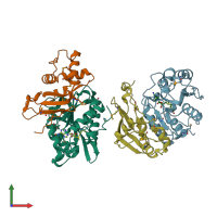 PDB entry 6kms coloured by chain, front view.