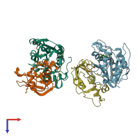 PDB entry 6kms coloured by chain, top view.