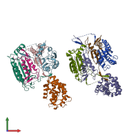 PDB entry 6kmz coloured by chain, front view.