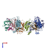 PDB entry 6kmz coloured by chain, top view.