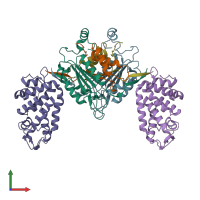 PDB entry 6kn0 coloured by chain, front view.