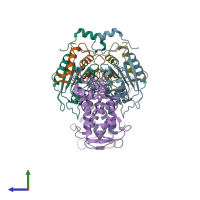 PDB entry 6kn0 coloured by chain, side view.