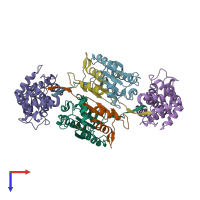 PDB entry 6kn0 coloured by chain, top view.