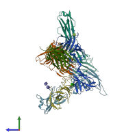 PDB entry 6kn9 coloured by chain, side view.
