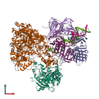 PDB entry 6knc coloured by chain, front view.