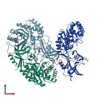 PDB entry 6knh coloured by chain, front view.
