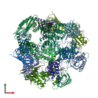 PDB entry 6koi coloured by chain, front view.