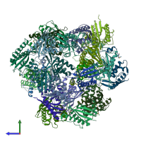 PDB entry 6koi coloured by chain, side view.
