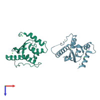 PDB entry 6kok coloured by chain, top view.