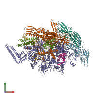 PDB entry 6kon coloured by chain, front view.