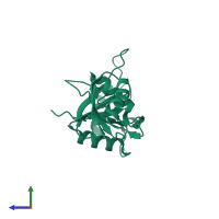 PDB entry 6kor coloured by chain, side view.