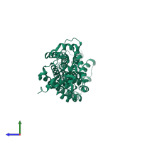 PDB entry 6kpc coloured by chain, side view.