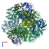 PDB entry 6kpe coloured by chain, top view.