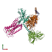 PDB entry 6kpf coloured by chain, front view.