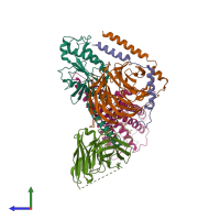 PDB entry 6kpf coloured by chain, side view.