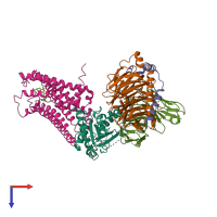 PDB entry 6kpf coloured by chain, top view.