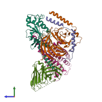 PDB entry 6kpg coloured by chain, side view.