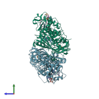 PDB entry 6kpr coloured by chain, side view.