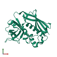 PDB entry 6kry coloured by chain, front view.