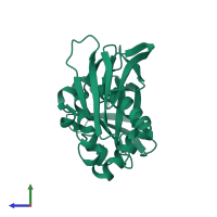 PDB entry 6kry coloured by chain, side view.