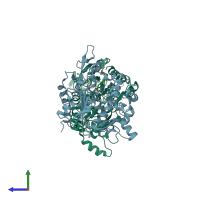 PDB entry 6ksl coloured by chain, side view.