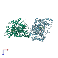 PDB entry 6ksl coloured by chain, top view.