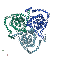 PDB entry 6ksw coloured by chain, front view.