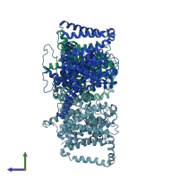 PDB entry 6ksw coloured by chain, side view.