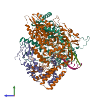 PDB entry 6kuk coloured by chain, side view.
