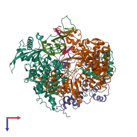 PDB entry 6kuk coloured by chain, top view.