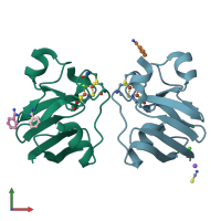 PDB entry 6kum coloured by chain, front view.