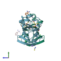 PDB entry 6kum coloured by chain, side view.