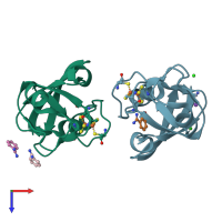 PDB entry 6kum coloured by chain, top view.