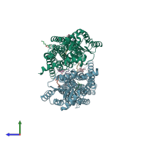 PDB entry 6kuw coloured by chain, side view.