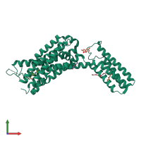 PDB entry 6kux coloured by chain, front view.