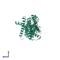 PDB entry 6kux coloured by chain, side view.